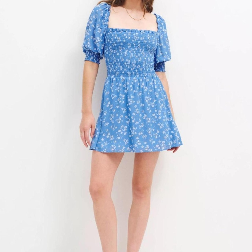 Reformation Blue Elle Floral Mini Dress
